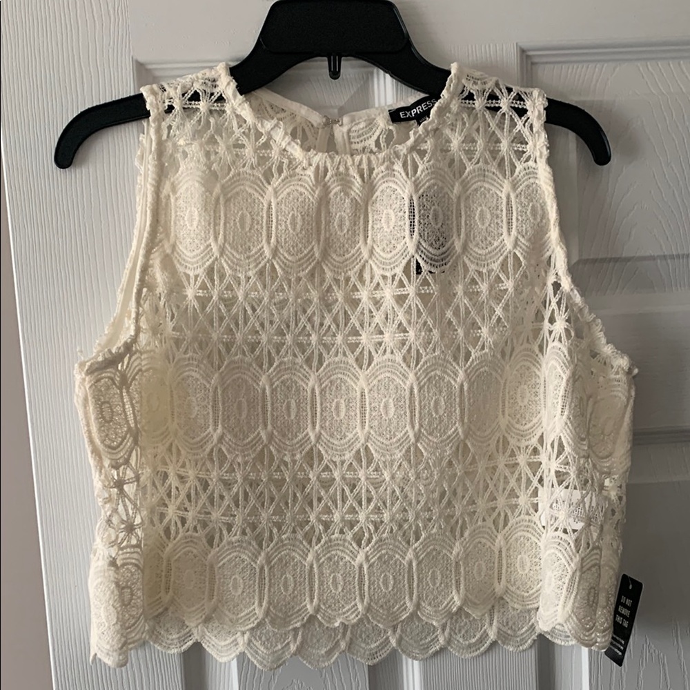 Express Cream Crop Lace Blouse